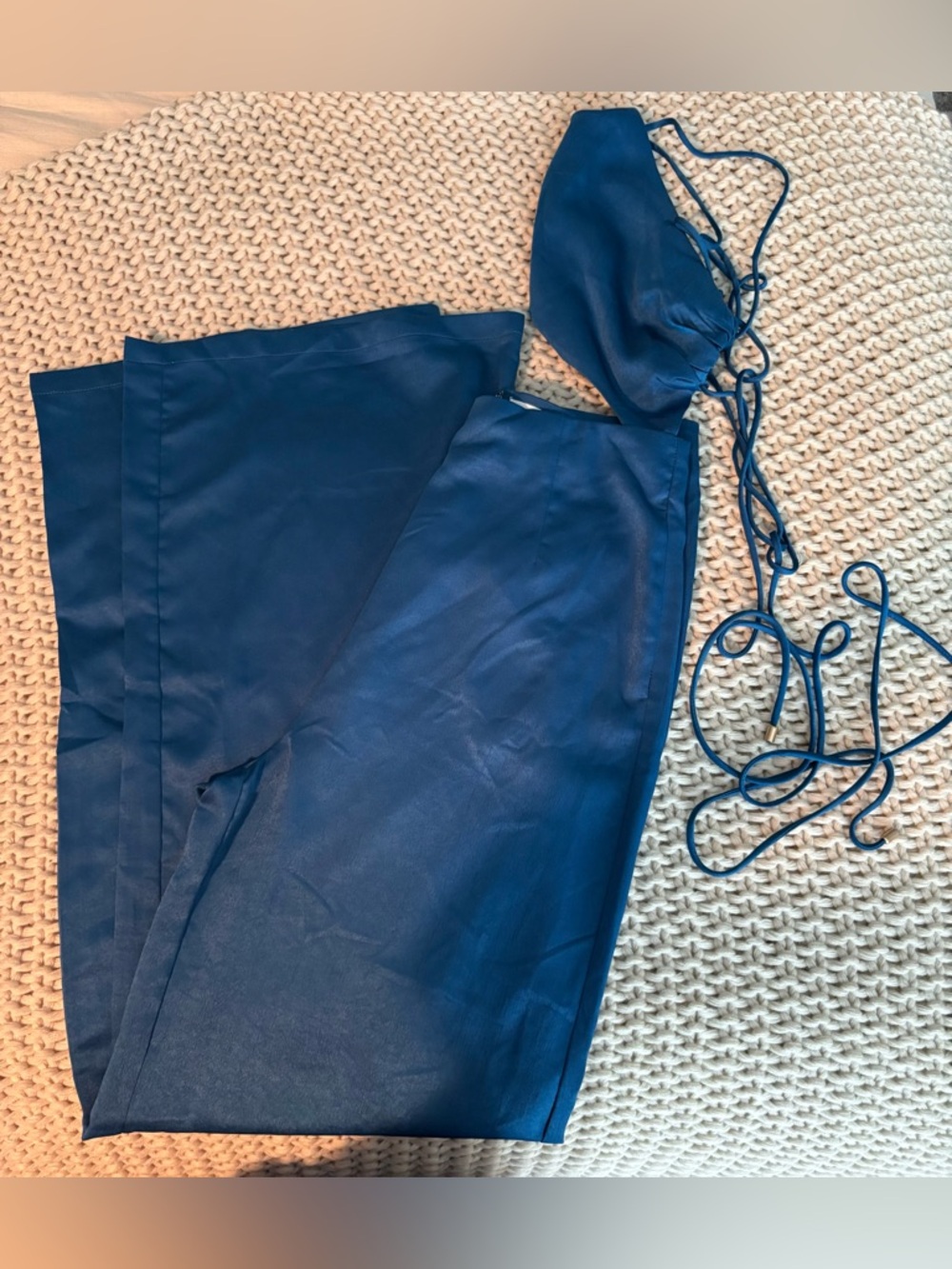 Hello Molly Petrol Blue ‘Dear Adrianna’ Jumpsuit with Cross Halter NWOT - Picture 4 of 4